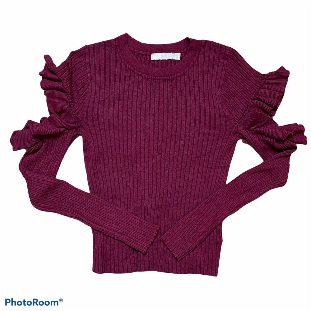ASOS Burgundy Ruffle Sleeve Sweater Size 6